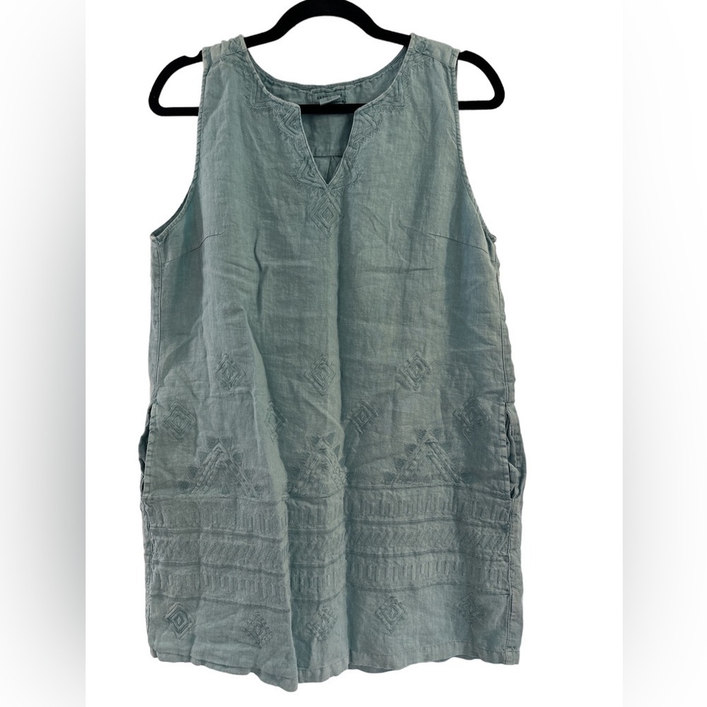 Artisan NY 100%‎ Linen Dress Green Embroidered Excellent Large